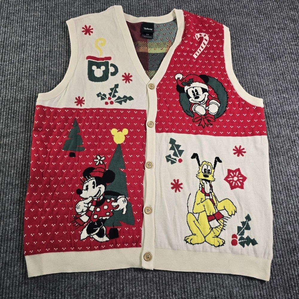 Box Lunch Disney Women's 2X Cardigan Sleeveless Vest Mickey Goofy Sweater